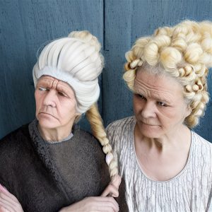 Two old fantasy viking women with weird hair and/or hats