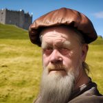 A fantasy viking man, wearing a funky cap