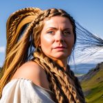 A fantasy viking woman with weird AI generated hair